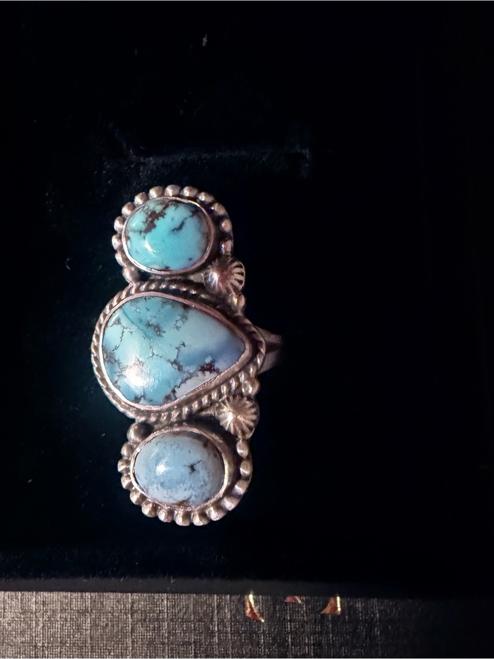 Golden Hills Turquoise Sterling Silver 3-Stone Cluster Ring Adjustable Size 5-9